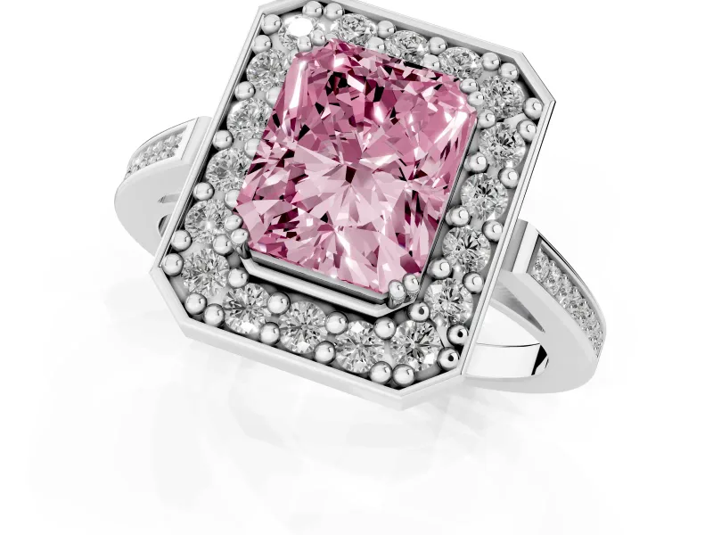 Radiant Cut Halo Engagement Ring Setting for a Fancy Pink Lab-Grown Diamond | Polished Halo Rim | Platinum