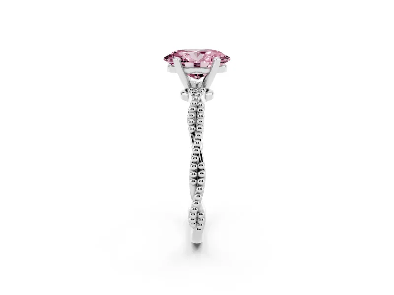 Oval Twisted Engagement Ring Setting for a Fancy Pink Lab-Grown Diamond | Beaded Twist | White Gold