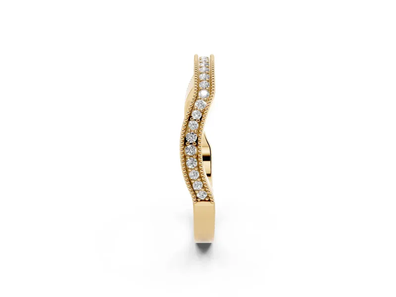 Round Diamond Channel Contour Band Set in Yellow gold with Milgrain Edges