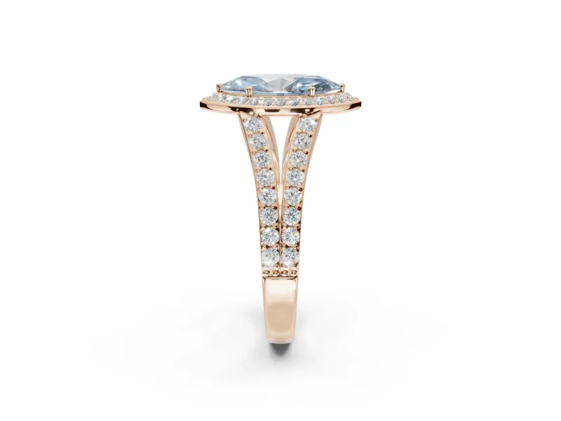 Marquise Halo Pavé Engagement Ring Setting for a Fancy Blue Lab-Grown Diamond | Narrow Split Shank | Rose Gold