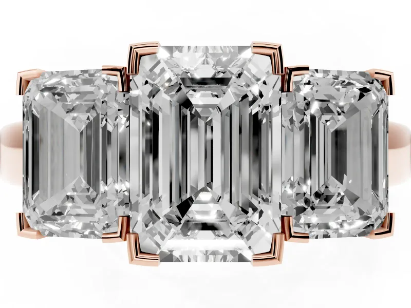 Emerald Cut Three Stone Engagement Ring Setting | Large Side Stones | Rose Gold