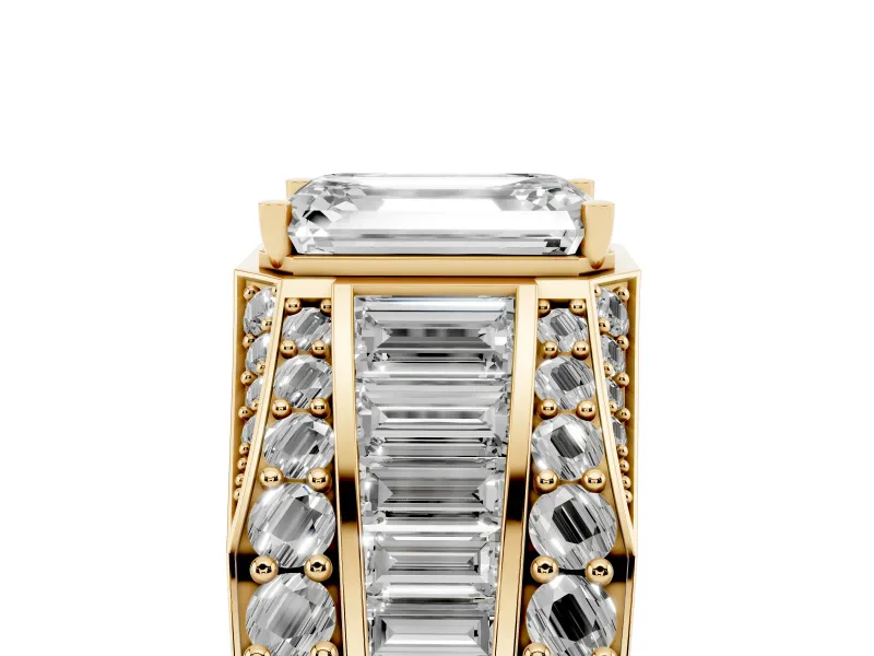 Emerald Cut Men's Graduated Baguette Engagement Ring Setting | Raised Frame Head | Yellow Gold