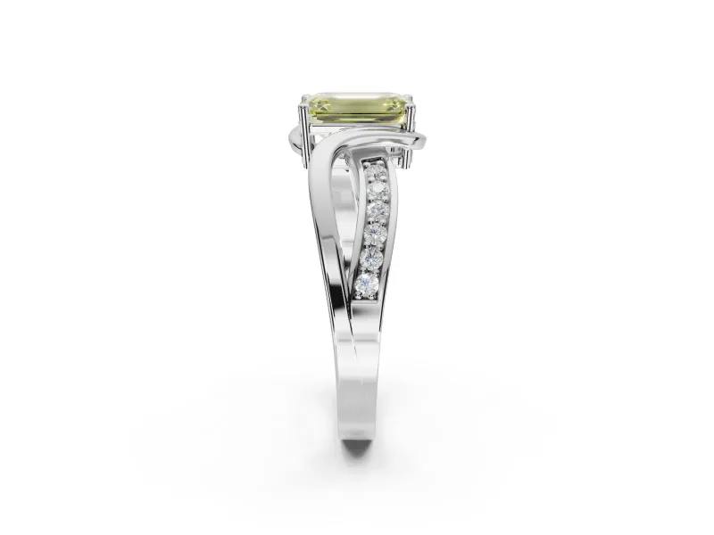 Emerald Cut Bypass Solitaire Engagement Ring Setting for a Fancy Yellow Lab-Grown Diamond | Sterling Silver