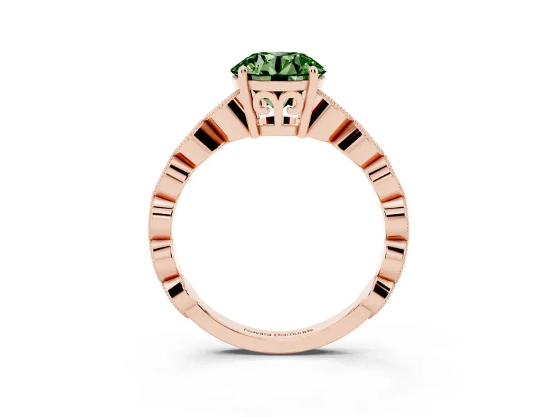 Round Milgrain Solitaire Engagement Ring Setting for a Fancy Green Lab-Grown Diamond | Rose Gold