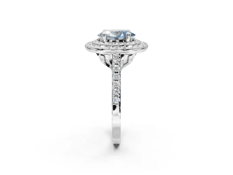 Fancy Blue Oval Lab-Grown Diamond Double Halo Statement Ring Set in Platinum with Pavé Band