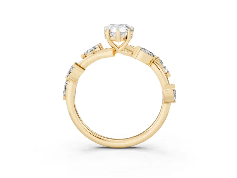 Pear-Shaped Twisted Vine Engagement Ring Setting | Marquise Side Stones | Yellow Gold