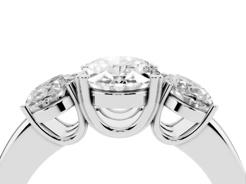 Oval Cut Diamond Three-Stone Ring Set in Platinum with Polished Band and Prong Setting