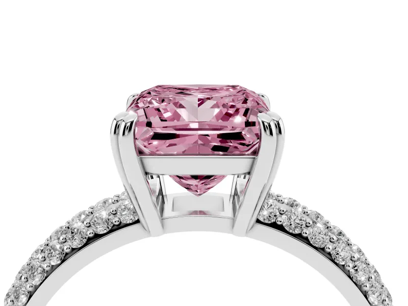 Princess Cut Three Row Pave Engagement Ring Setting for a Fancy Pink Lab-Grown Diamond | White Gold