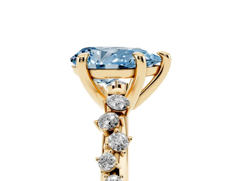 Pear-Shaped Graduated Engagement Ring Setting for a Fancy Blue Lab-Grown Diamond | Yellow Gold