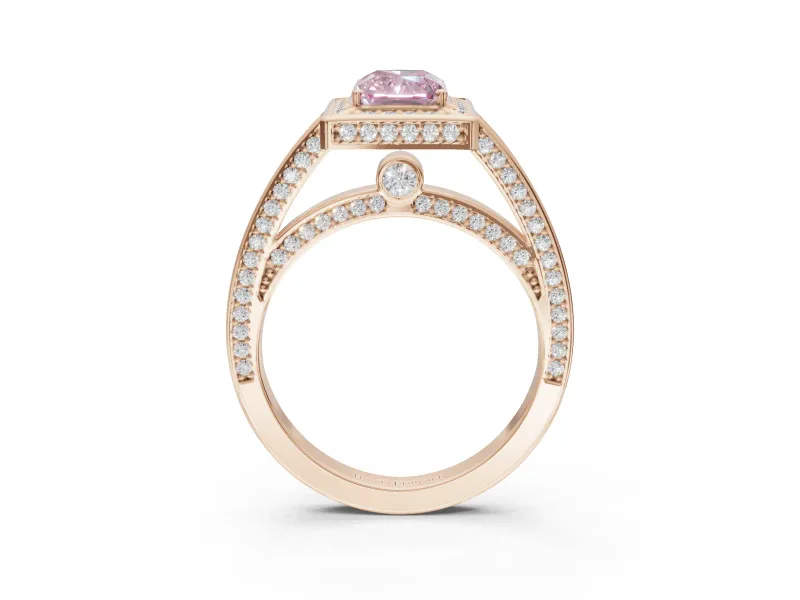 Radiant Cut Sectioned Halo Engagement Ring Setting for a Fancy Pink Lab-Grown Diamond | Rose Gold
