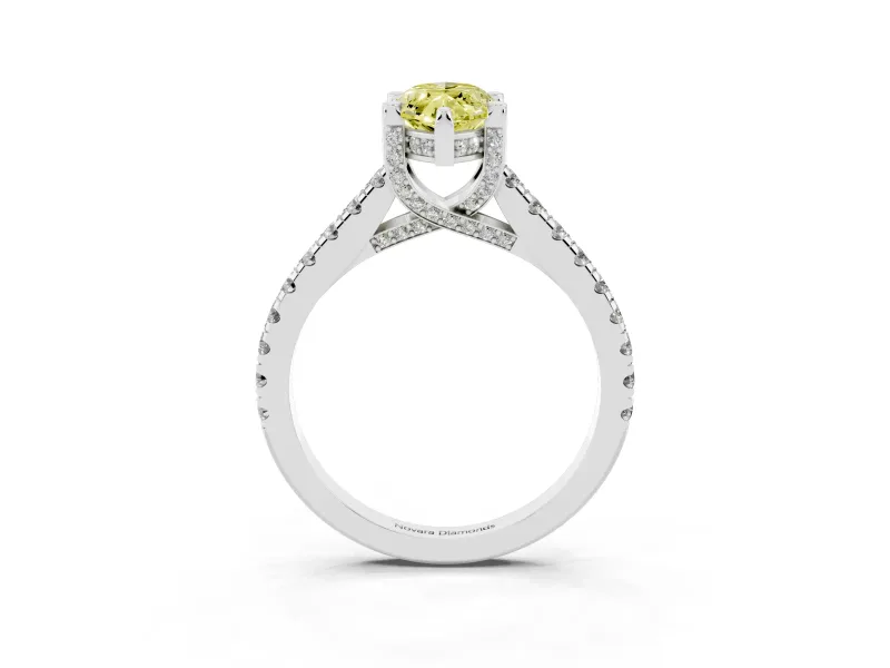 Marquise Hidden Halo Pave Engagement Ring Setting for a Fancy Yellow Lab-Grown Diamond | Claw Prongs | White Gold
