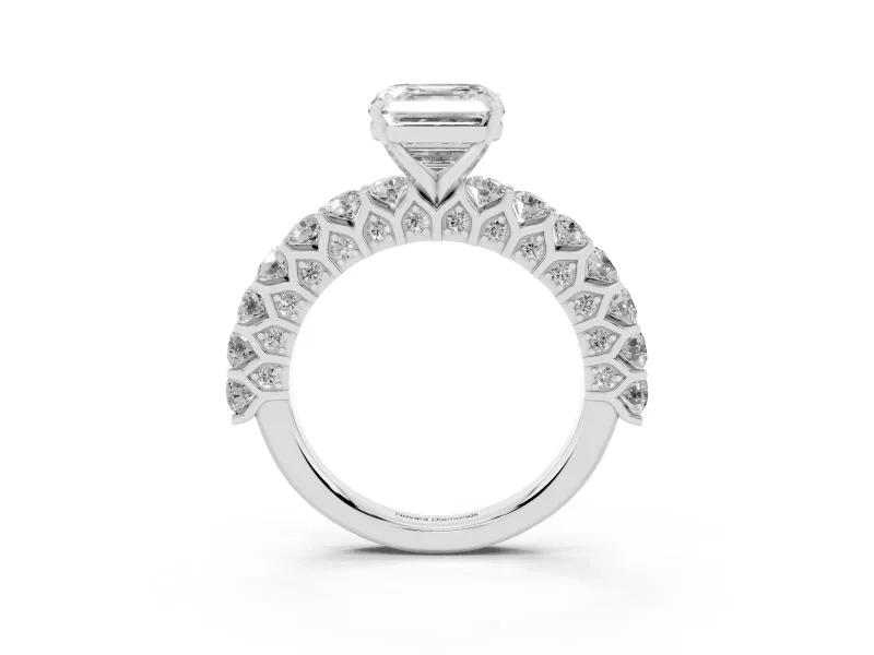 Asscher Cut Shared Prong Engagement Ring Setting | Two-Row Band | Platinum