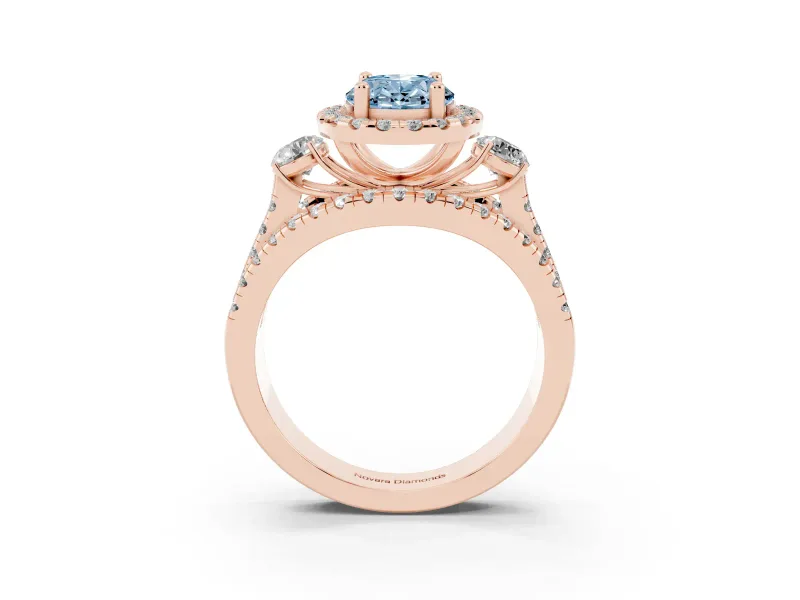 Oval Halo Split Shank Engagement Ring Setting for a Fancy Blue Lab-Grown Diamond | Round Side Stones | Rose Gold