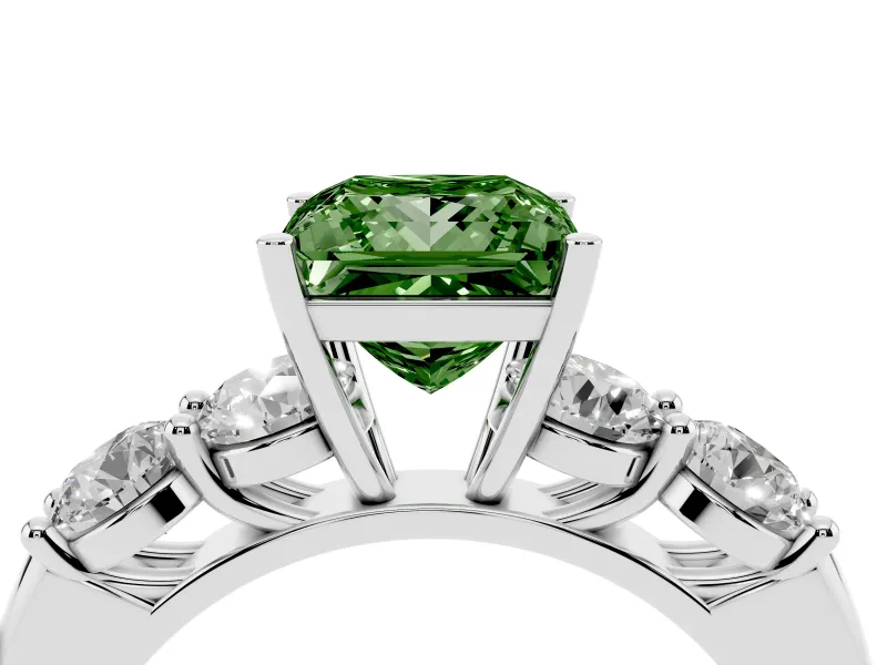 Princess Cut Five Stone Engagement Ring Setting for a Fancy Green Lab-Grown Diamond | Prong Set Side Stones | White Gold
