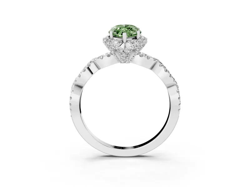 Marquise Milgrain Halo Engagement Ring Setting for a Fancy Green Lab-Grown Diamond | Graduated Shoulders | White Gold