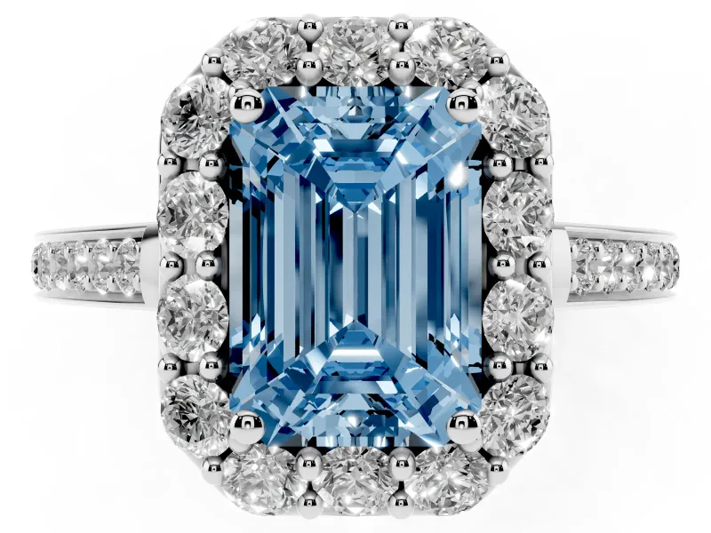 Emerald Cut Halo Engagement Ring Setting for a Fancy Blue Lab-Grown Diamond | Sterling Silver - Design NV-24739