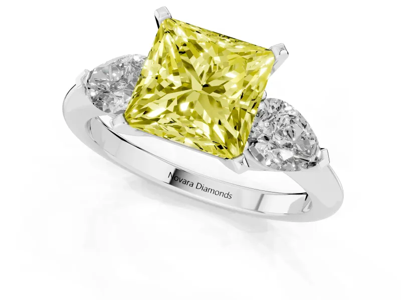 Princess Cut 3-Stone Engagement Ring Setting for a Fancy Yellow Lab-Grown Diamond | White Gold