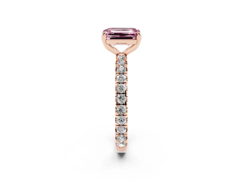 Emerald Cut Pavé Engagement Ring Setting for a Fancy Pink Lab-Grown Diamond | Rose Gold