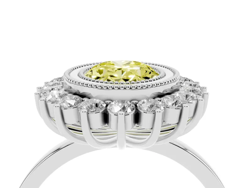 Oval Bezel Halo Engagement Ring Setting for a Fancy Yellow Lab-Grown Diamond | Platinum