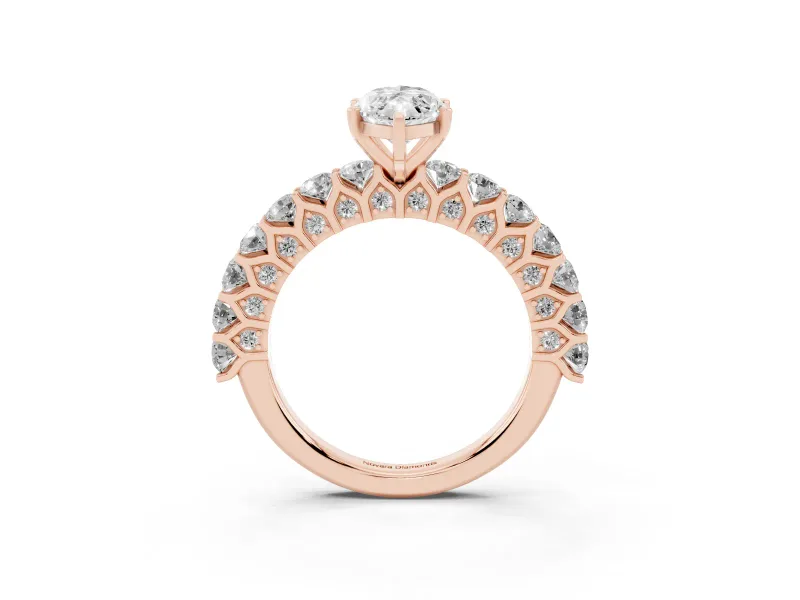 Marquise Shared Prong Engagement Ring Setting | Two-Row Band | Rose Gold