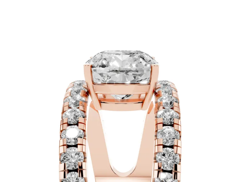 Cushion Cut Wide Open Split Shank Engagement Ring Setting | Pavé Strands | Rose Gold