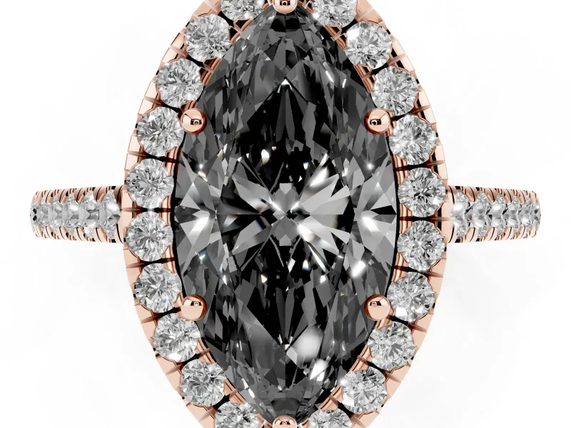 Marquise Halo Engagement Ring Setting for a Black Center | Pavé Shoulders | Rose Gold