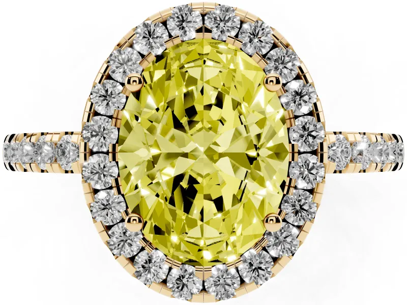 Oval Halo Engagement Ring Setting for a Fancy Yellow Lab-Grown Diamond | Pavé Band | Yellow Gold