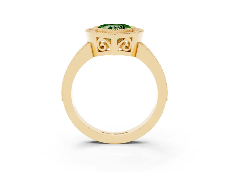 Fancy Green Heart Cut Diamond Round Halo Ring Set in Yellow gold with Pavé Band