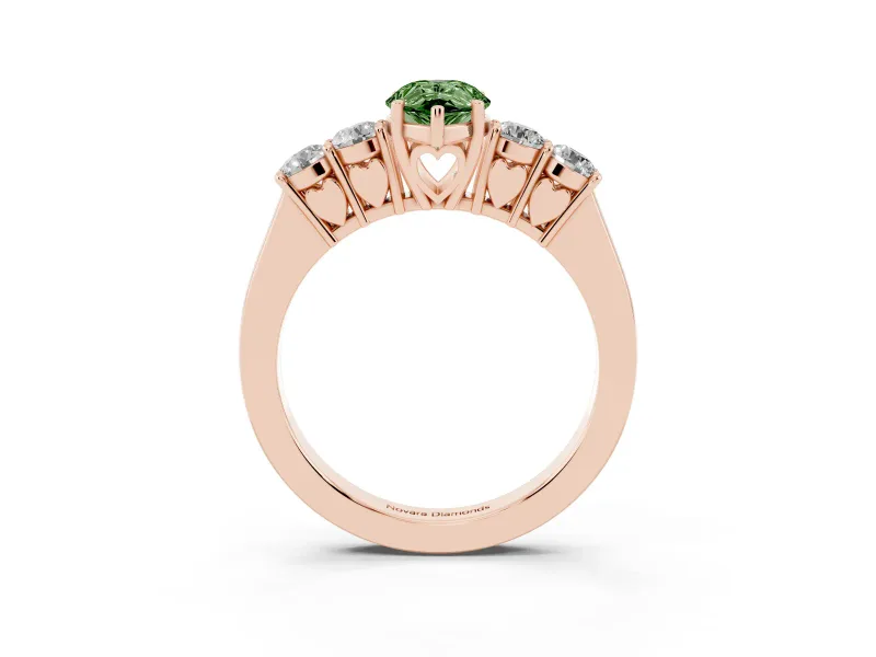 Pear-Shaped 5 Stone Engagement Ring Setting for a Fancy Green Lab-Grown Diamond | Rose Gold