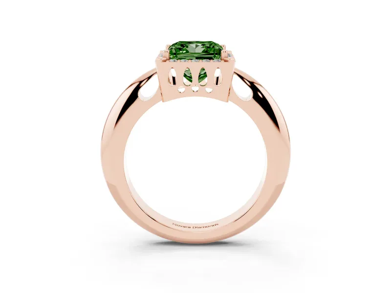 Princess Cut Halo Engagement Ring Setting for a Fancy Green Lab-Grown Diamond | Plain Tapered Band | Rose Gold