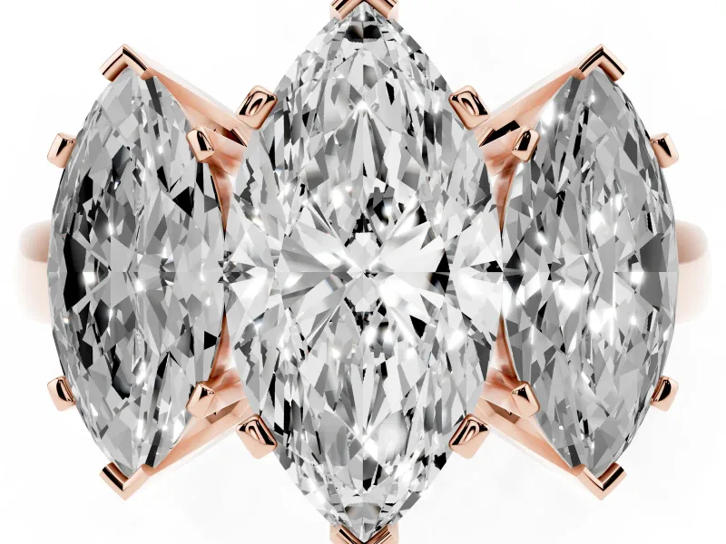 Marquise Three Stone Engagement Ring Setting | Large Side Stones | Rose Gold