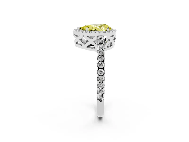 Pear-Shaped Pave Halo Engagement Ring Setting for a Fancy Yellow Lab-Grown Diamond | Platinum