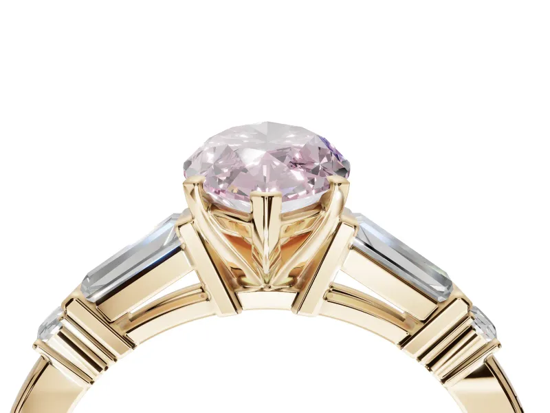 Marquise Tapered Baguette Engagement Ring Setting for a Fancy Pink Lab-Grown Diamond | Yellow Gold