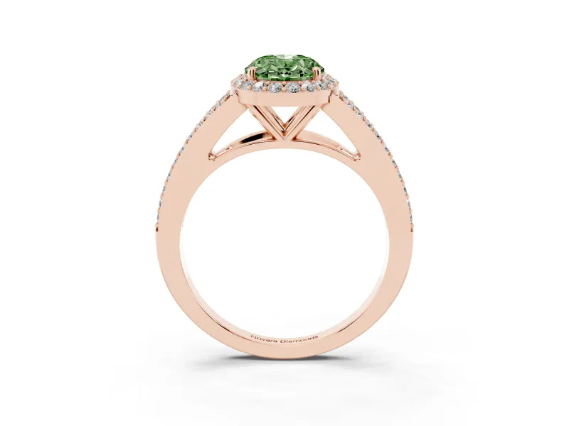 Oval Split Shank Halo Engagement Ring Setting for a Fancy Green Lab-Grown Diamond | Rose Gold
