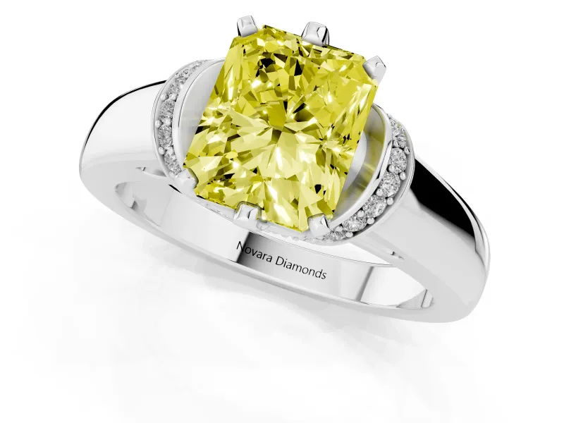 Radiant Cut Collar Engagement Ring Setting for a Fancy Yellow Lab-Grown Diamond | Sterling Silver