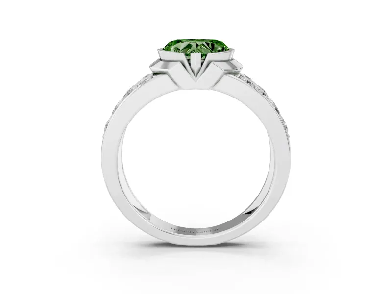 Heart-Shaped Half Bezel Engagement Ring Setting for a Fancy Green Lab-Grown Diamond | Channel Band | Sterling Silver