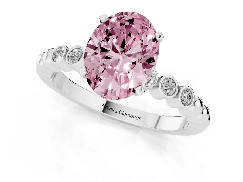Oval Beaded Solitaire Engagement Ring Setting for a Fancy Pink Lab-Grown Diamond | White Gold