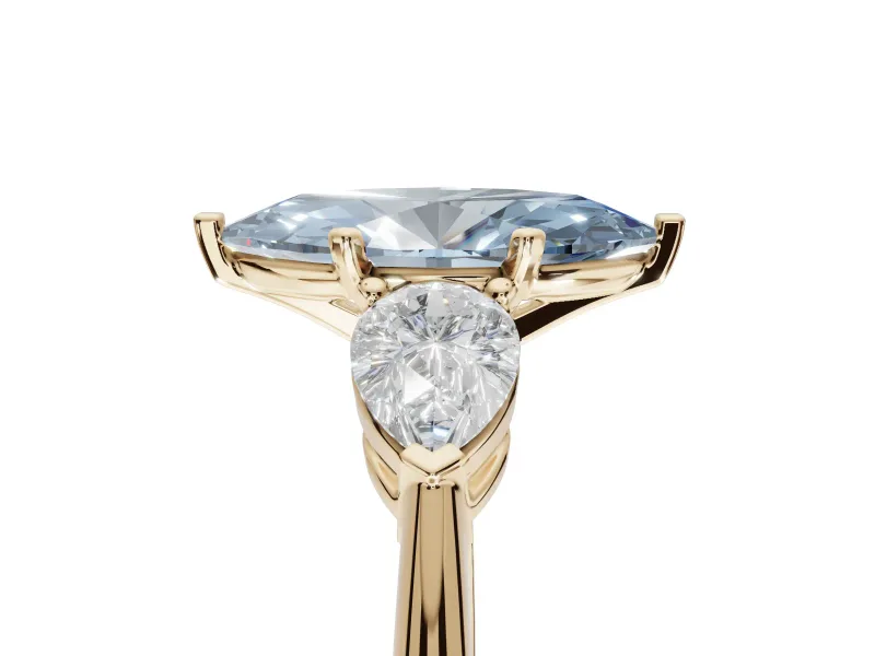 Marquise 3-Stone Engagement Ring Setting for a Fancy Blue Lab-Grown Diamond | Yellow Gold