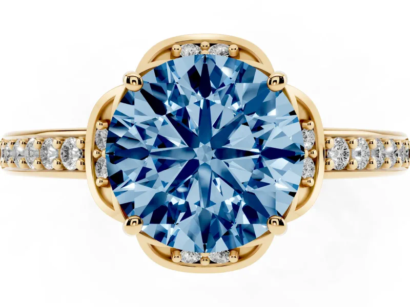 Round Floral Pavé Engagement Ring Setting for a Fancy Blue Lab-Grown Diamond | Yellow Gold