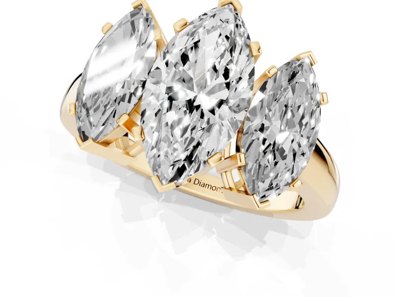 Marquise Three Stone Engagement Ring Setting | Large Side Stones | Yellow Gold