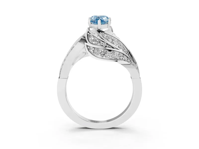 Fancy Blue Pear Cut Diamond Solitaire Ring Set in Silver with Layered Twist Pavé Band