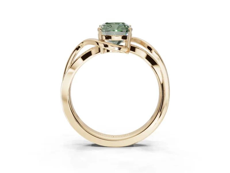 Cushion Cut Bypass Solitaire Engagement Ring Setting for a Fancy Green Lab-Grown Diamond | Pavé Strands | Yellow Gold