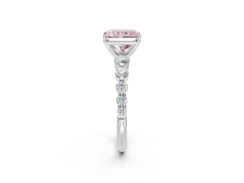 Radiant Cut Graduated Side Stone Engagement Ring Setting for a Fancy Pink Lab-Grown Diamond | Platinum