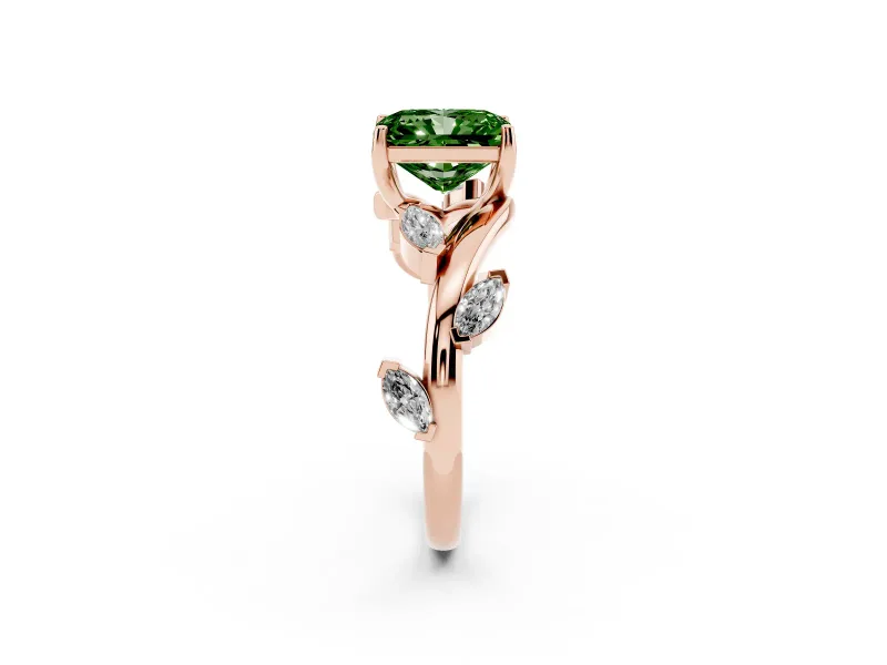 Radiant Cut Twisted Vine Engagement Ring Setting for a Fancy Green Lab-Grown Diamond | Rose Gold