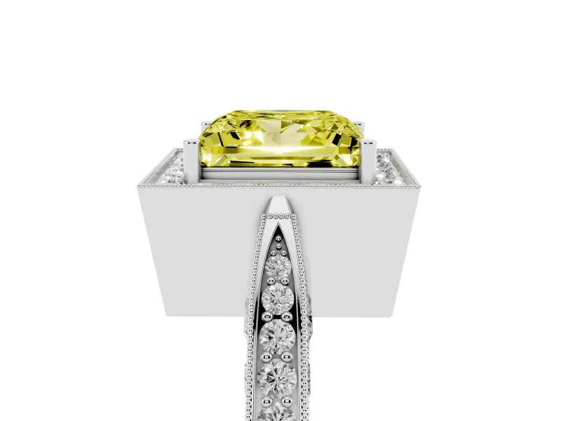 Princess Cut Milgrain Halo Engagement Ring Setting for a Fancy Yellow Lab-Grown Diamond | Side Stones | Sterling Silver