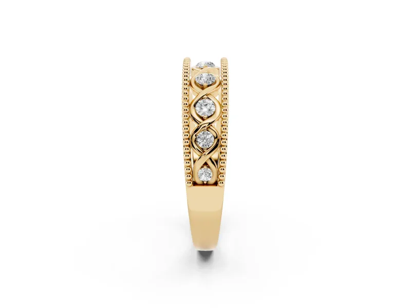 Round Lab-Grown Diamond Vintage Twisted Openwork Wedding Band | Milgrain Edges | Yellow Gold