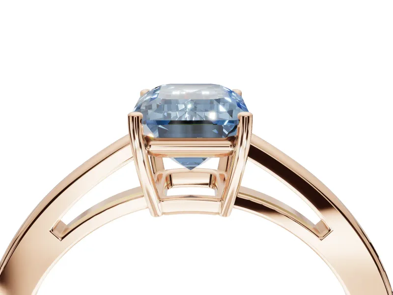 Emerald Cut Cathedral Solitaire Engagement Ring Setting for a Fancy Blue Lab-Grown Diamond | Open Shoulders | Rose Gold