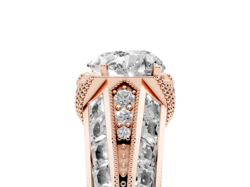 Heart Cut Diamond Vintage-Inspired Milgrain Ring Set in Rose gold with Accent Split Shank