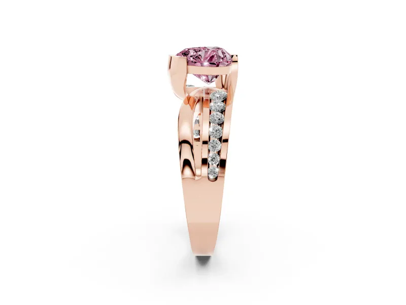 Heart-Shaped Graduated Bypass Engagement Ring Setting for a Fancy Pink Lab-Grown Diamond | Rose Gold