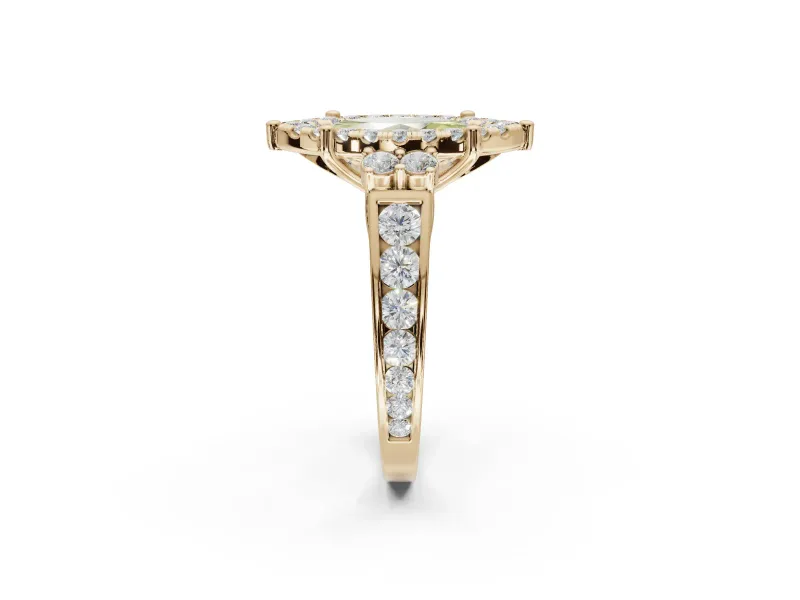 Marquise Halo Engagement Ring Setting for a Fancy Yellow Lab-Grown Diamond | Graduated Channel Band | Yellow Gold